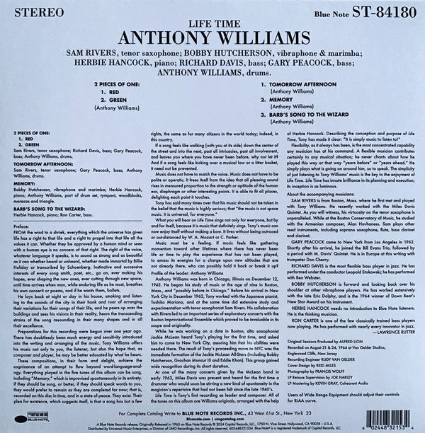 Anthony Williams : Life Time (LP, Album, RE, 180)