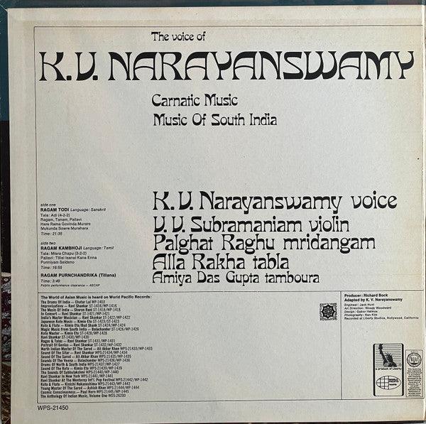 K. V. Narayanaswamy : Carnatic Music: Music Of South India - The Voice Of K. V. Narayanswamy (LP)