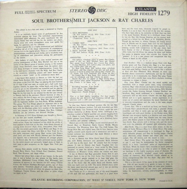 Milt Jackson & Ray Charles : Soul Brothers (LP, Album)