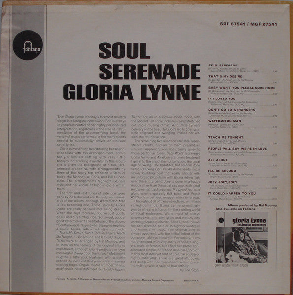 Gloria Lynne : Soul Serenade (LP, Album, Ric)