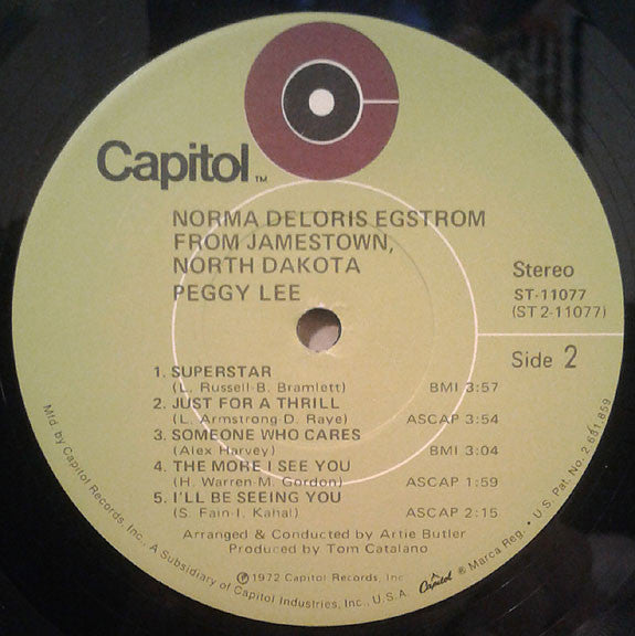 Peggy Lee : Norma Deloris Egstrom From Jamestown North Dakota (LP)