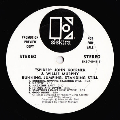 "Spider" John Koerner* & Willie Murphy : Running, Jumping, Standing Still (LP, Album, Promo)