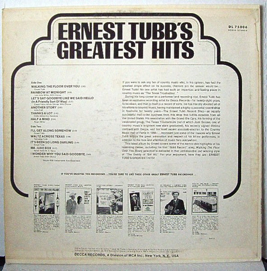 Ernest Tubb : Ernest Tubb's Greatest Hits (LP, Album, Comp)