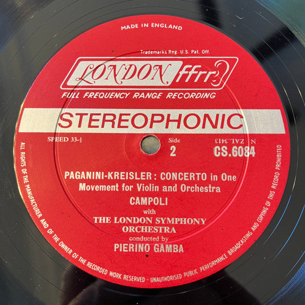 Campoli*, Paganini* - Kreisler* / Saint-Saëns*, The London Symphony Orchestra* Conducted By Pierino Gamba : Concerto In One Movement For Violin And Orchestra / Concerto No. 3 In B Minor For Violin And Orchestra Opus 61 (LP)