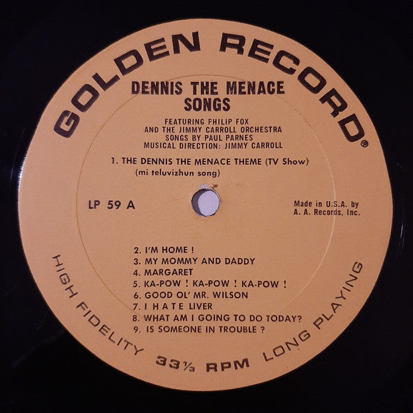 Paul Parnes, The Sandpiper Chorus, Jimmy Carroll And His Orchestra : Hank Ketcham's Dennis The Menace Songs (LP, Album, RP)