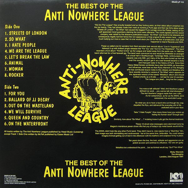 Anti Nowhere League* : The Best Of The Anti Nowhere League (LP, Comp, RE + 7", Single)