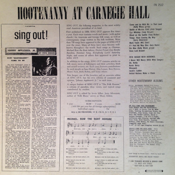 Various : Hootenanny At Carnegie Hall (LP, Album, RE, 121)