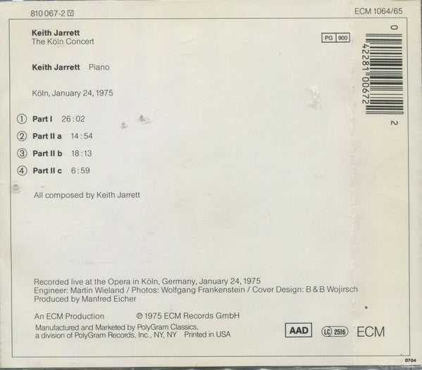 Keith Jarrett : The Köln Concert (CD, Album, RE)