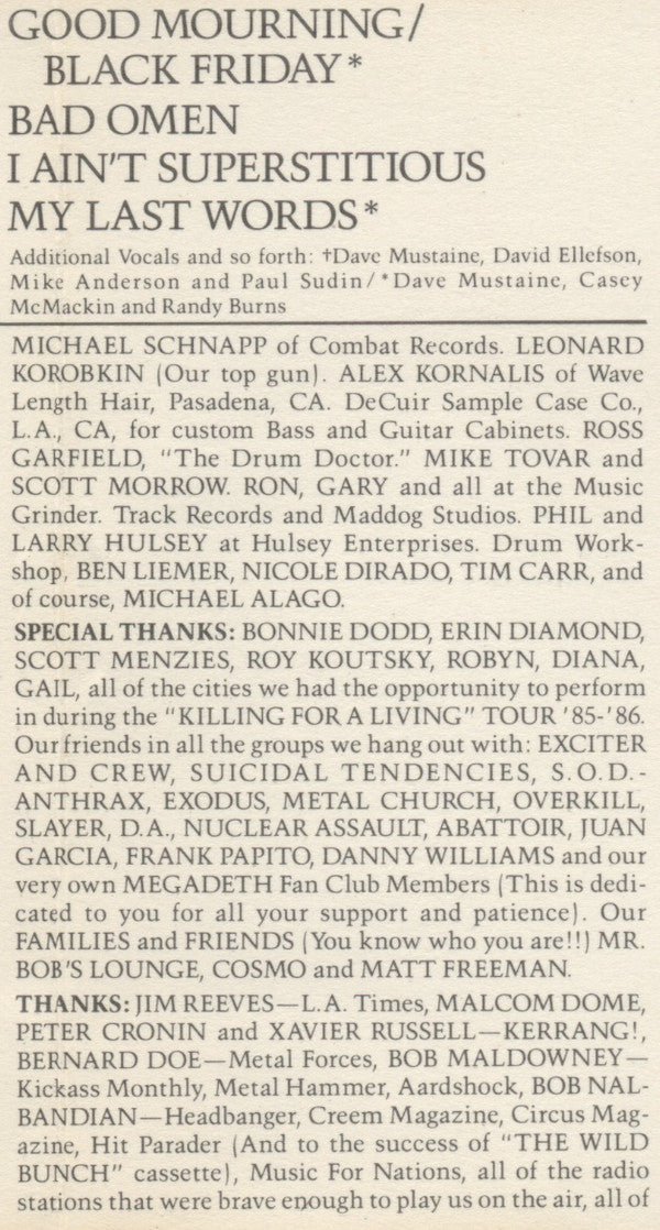 Megadeth : Peace Sells...But Who's Buying? (Cass, Album, Dol)