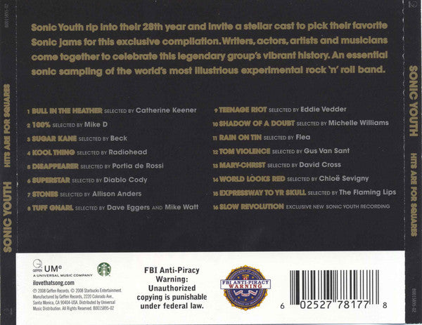 Sonic Youth : Hits Are For Squares (CD, Comp, Jew)