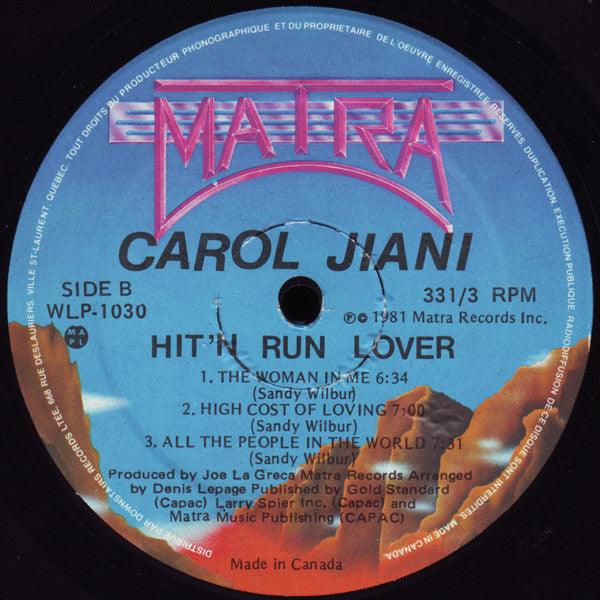 Carol Jiani : Hit'n Run Lover (LP, Album)