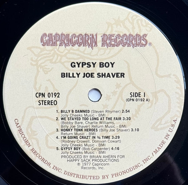 Billy Joe Shaver : Gypsy Boy (LP, Album, Pit)