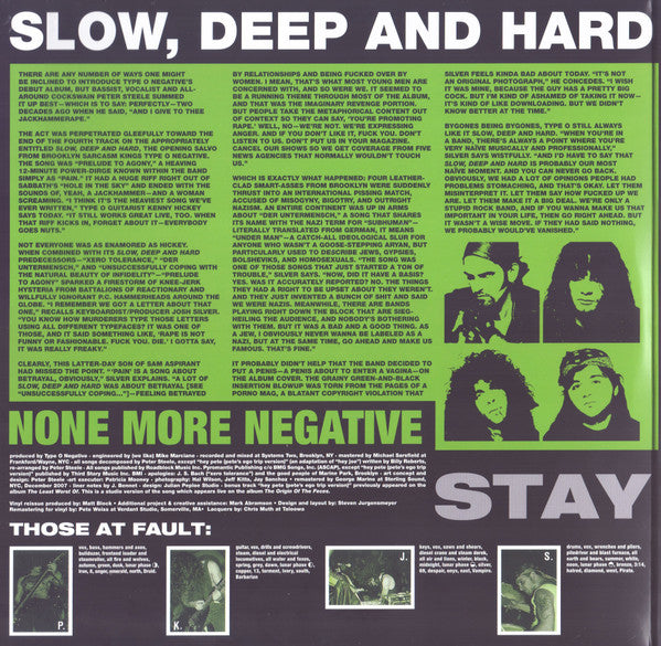 Type O Negative : Slow, Deep And Hard (2xLP, Album, Ltd, RE, RM, RP, Gre)