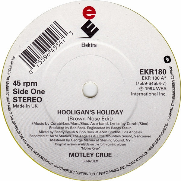 Mötley Crüe : Hooligan's Holiday (7", Single, Ltd, Yel)