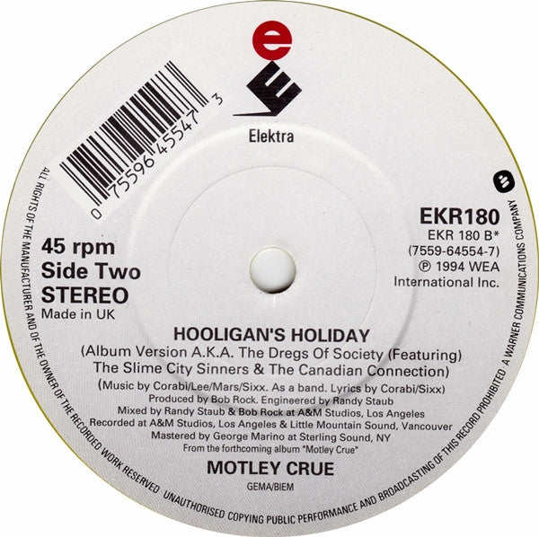 Mötley Crüe : Hooligan's Holiday (7", Single, Ltd, Yel)