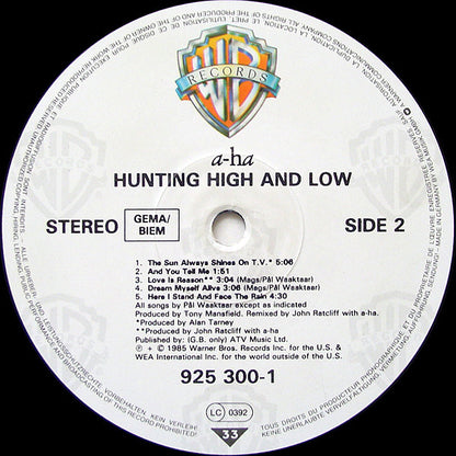 a-ha : Hunting High And Low (LP, Album)