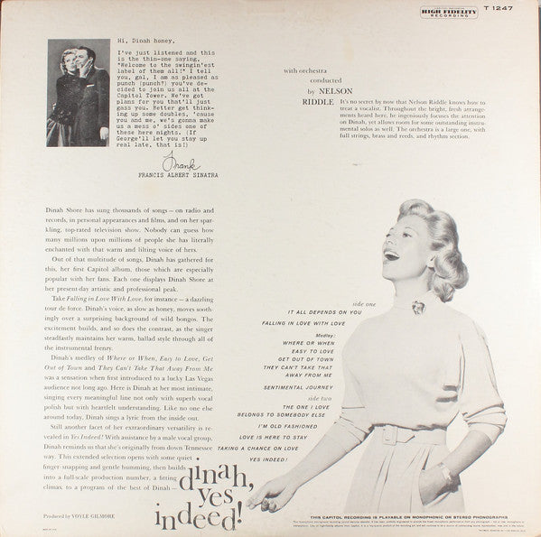 Dinah Shore : Dinah, Yes Indeed! (LP, Album)