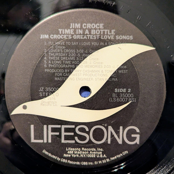 Jim Croce : Time In A Bottle, Jim Croce's Greatest Love Songs (LP, Comp, Ter)