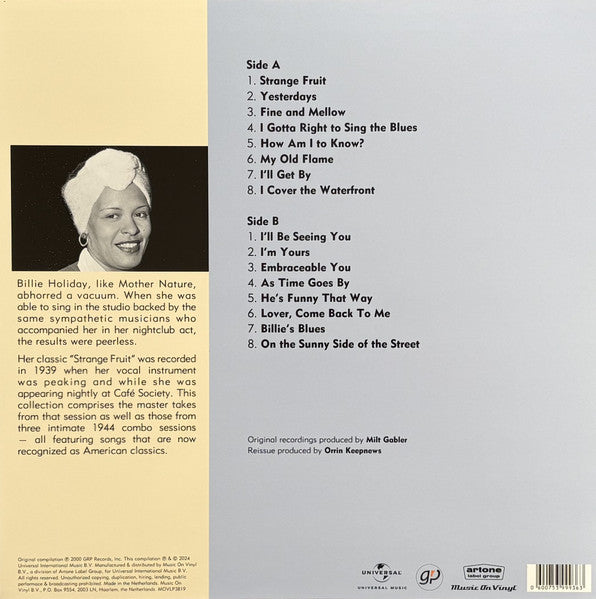 Billie Holiday : The Commodore Master Takes (LP, Comp, Mono, 180)