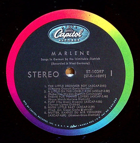Marlene Dietrich : Songs In German By The Inimitable Dietrich (LP, Album, Scr)