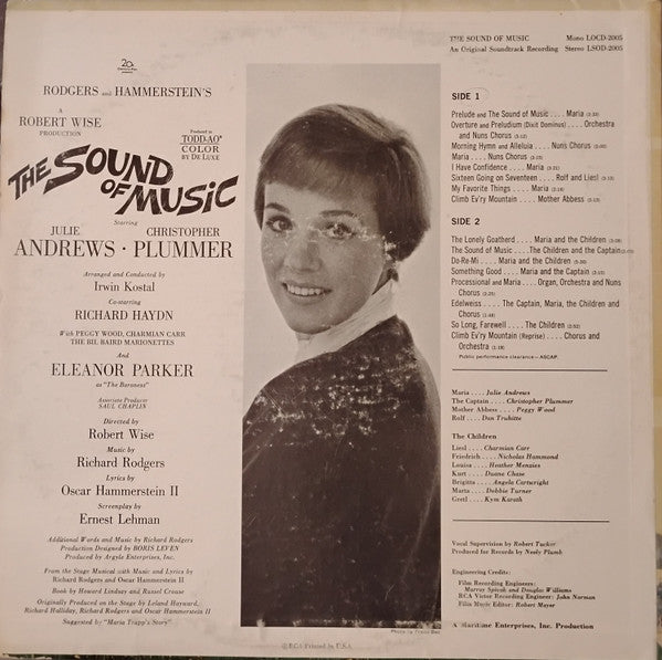 Rodgers & Hammerstein / Julie Andrews, Christopher Plummer, Irwin Kostal : The Sound Of Music (An Original Soundtrack Recording) (LP, Album, RE, Non)