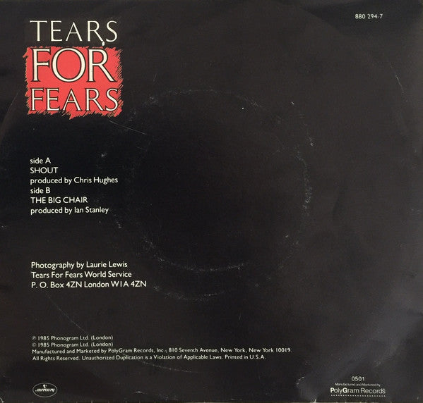 Tears For Fears : Shout (7", Single, Styrene, 19)