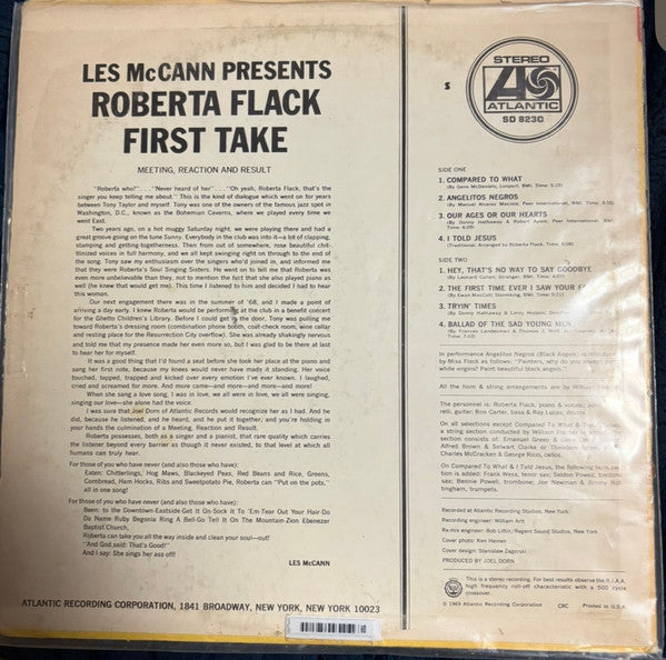 Roberta Flack : First Take (LP, Album, Club, Col)