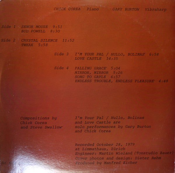 Chick Corea And Gary Burton* : In Concert, Zürich, October 28, 1979 (2xLP, Album)