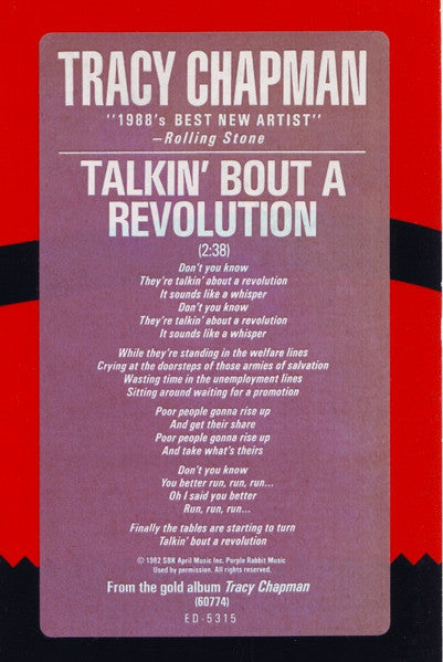 Tracy Chapman : Talkin' Bout A Revolution (12", Single, Promo)