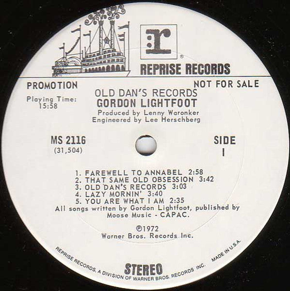 Gordon Lightfoot : Old Dan's Records (LP, Album, Promo, San)