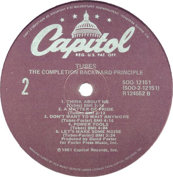 Tubes* : The Completion Backward Principle (LP, Album, Club)