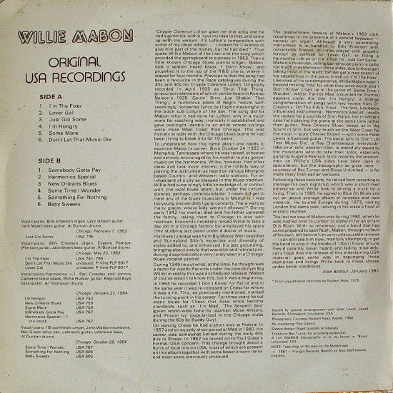 Willie Mabon : I'm The Fixer - Original USA Recordings 1963-64  (LP, Comp, Mono, RE, RM)