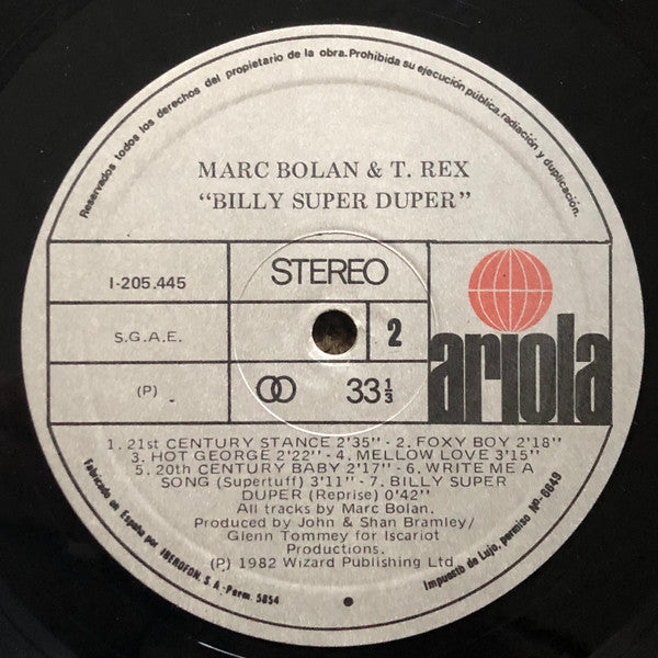 Marc Bolan & T. Rex : Billy Super Duper (LP, Album)