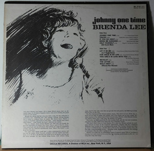 Brenda Lee : Johnny One Time (LP, Album, Glo)