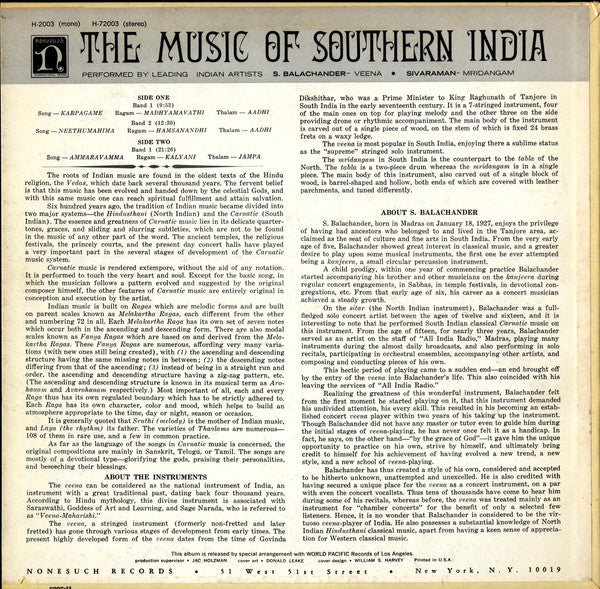 S. Balachander*, Sivaraman* : The Music Of India (LP, Album)