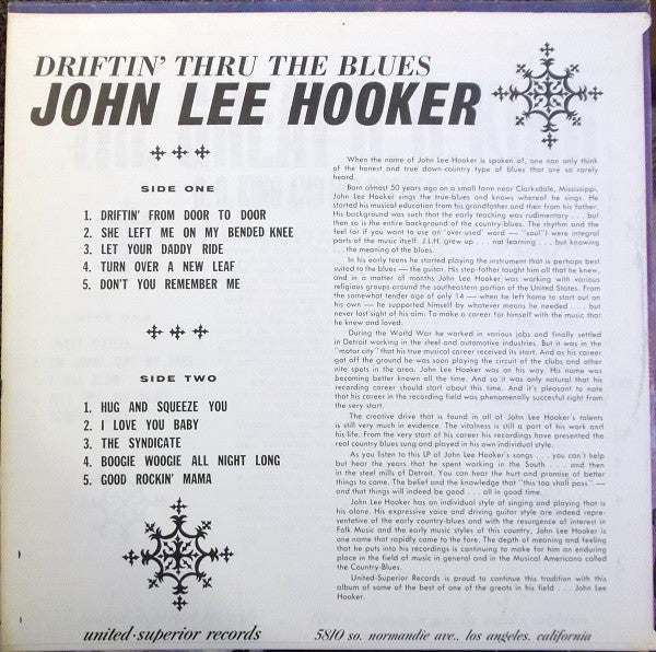 John Lee Hooker : Driftin' Thru The Blues (LP, Album, RE)