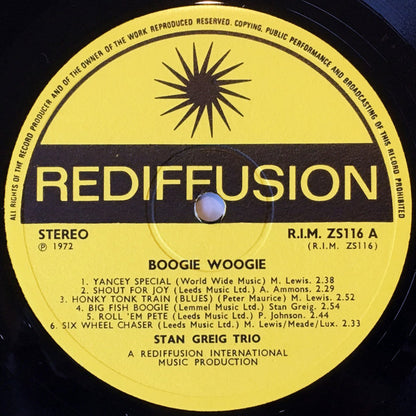 The Stan Greig Trio : Boogie Woogie (LP)