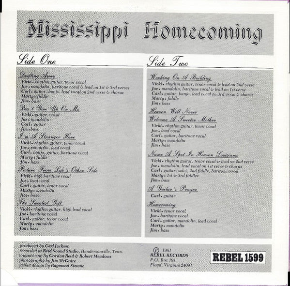 Carl Jackson, Marty Stuart, Joe Cook (3), Vicki Cook, Jim Brock Jr.* : Mississippi Homecoming (LP)