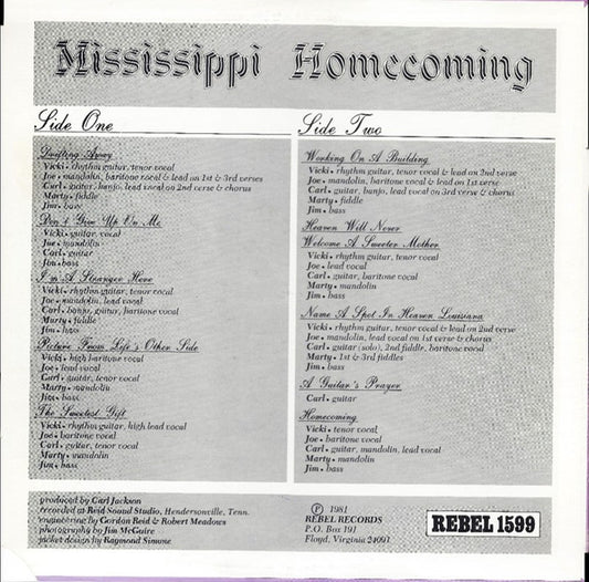 Carl Jackson, Marty Stuart, Joe Cook (3), Vicki Cook, Jim Brock Jr.* : Mississippi Homecoming (LP)