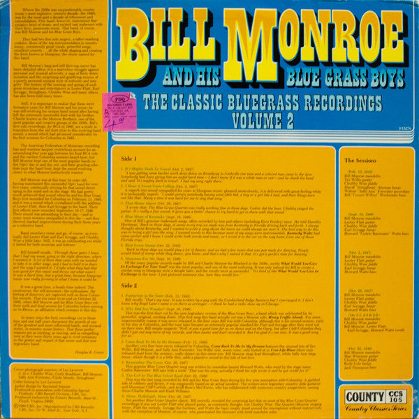 Bill Monroe & His Blue Grass Boys : The Classic Bluegrass Recordings Volume 2 (LP, Comp, Mono)