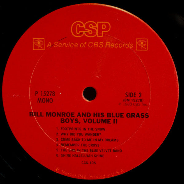 Bill Monroe & His Blue Grass Boys : The Classic Bluegrass Recordings Volume 2 (LP, Comp, Mono)