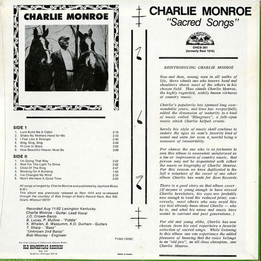 Charlie Monroe : Sacred Songs (LP, RE)