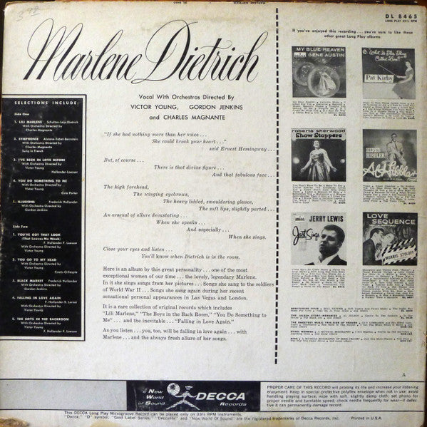 Marlene Dietrich : Marlene Dietrich (LP, Comp, Mono)
