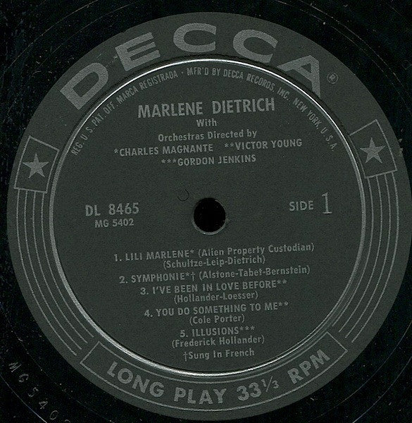 Marlene Dietrich : Marlene Dietrich (LP, Comp, Mono)