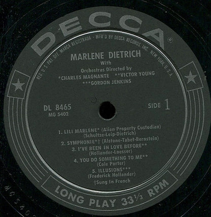 Marlene Dietrich : Marlene Dietrich (LP, Comp, Mono)