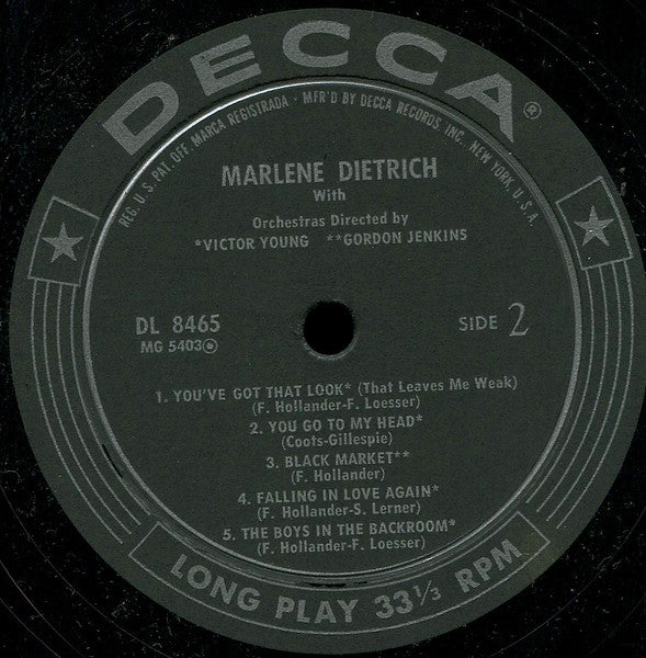 Marlene Dietrich : Marlene Dietrich (LP, Comp, Mono)