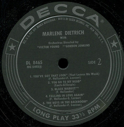 Marlene Dietrich : Marlene Dietrich (LP, Comp, Mono)