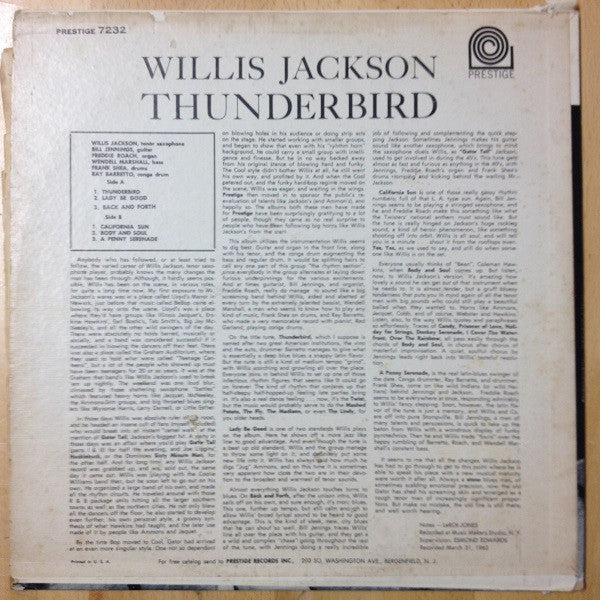 Willis Jackson : Thunderbird (LP, Album, Mono)