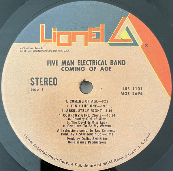 Five Man Electrical Band : Coming Of Age (LP, Album, Gat)