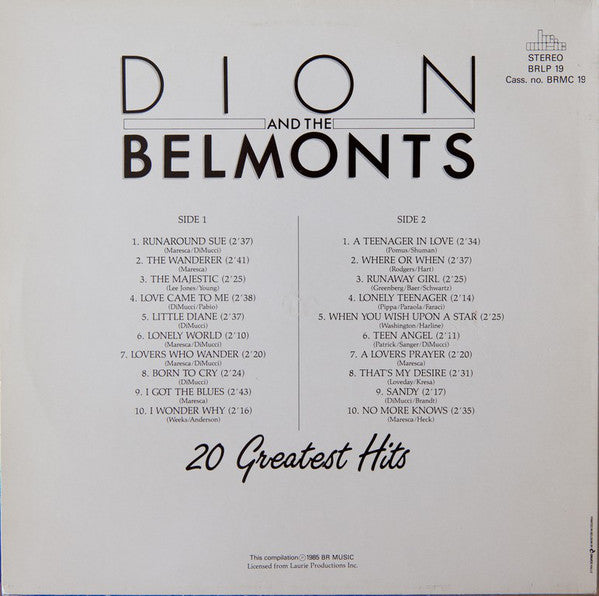 Dion And The Belmonts* : 20 Greatest Hits (LP, Comp)